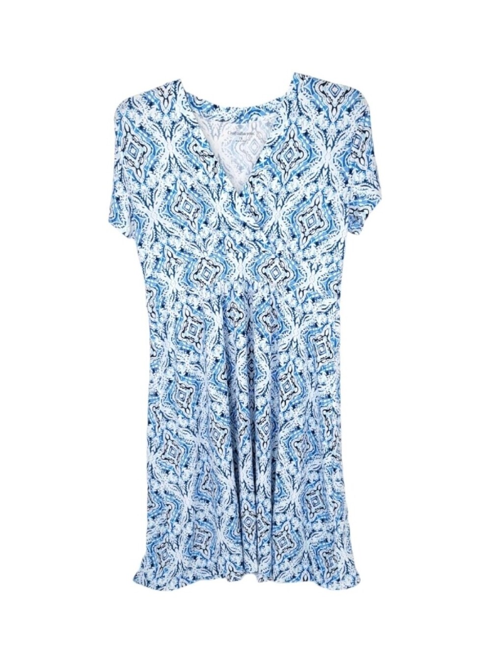 Croft & Barrow Dress Womens Large Petite Midi Long V Neck Faux Wrap Empire Rayon